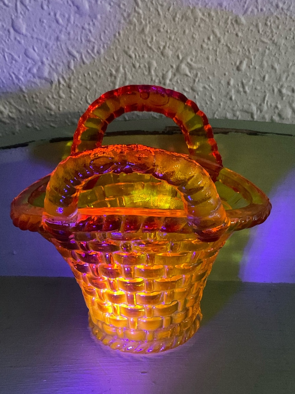 Small orange Uranium Glass basket